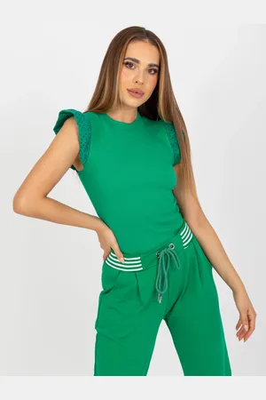 RUE PARIS Zelená halenka s volánky na rukávech -FN-BZ-4592.12-green