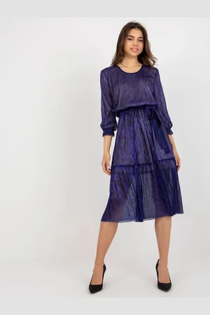 Basics from Amsterdam Tmavě modré lesklé midi šaty s volánem LK-SK-507532.17P-dark blue