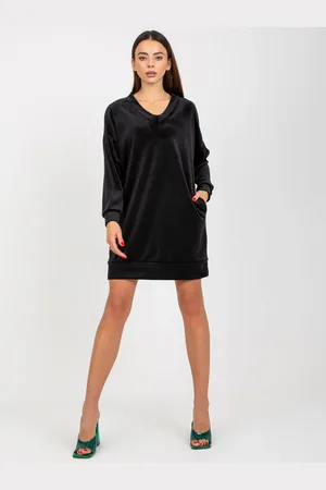 RUE PARIS Černé volné velurové šaty s kapsami -RP-TU-8189.75P-black