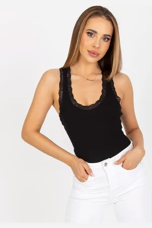 RUE PARIS Černé tílko s krajkou -RV-TP-7990.17-black