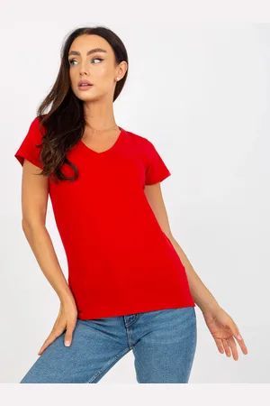 BASIC FEEL GOOD Červené tričko s výstřihem do V -B-012.79P-red