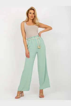 Basics from Amsterdam Světle zelené látkové kalhoty s vysokým pasem -light green