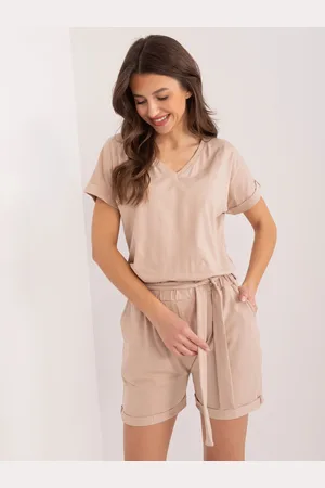 RELEVANCE Béžový kraťasový overal s páskem RV-KO-7915.66-beige