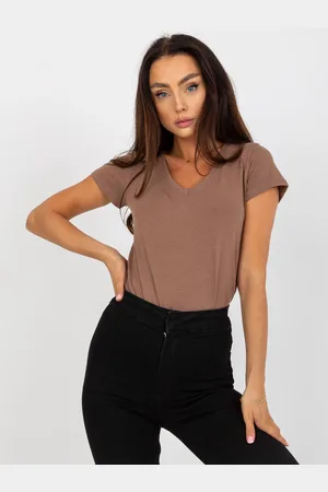 BASIC FEEL GOOD Tmavě béžové tričko s výstřihem do V B-012.83P-dark beige