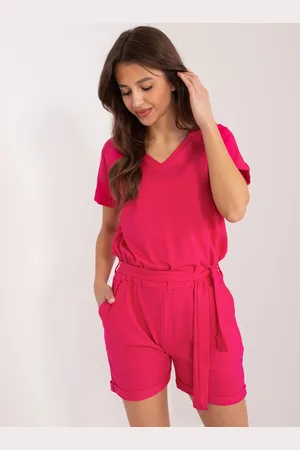 RELEVANCE Tmavě růžový kraťasový overal s páskem RV-KO-7915.66-dark pink