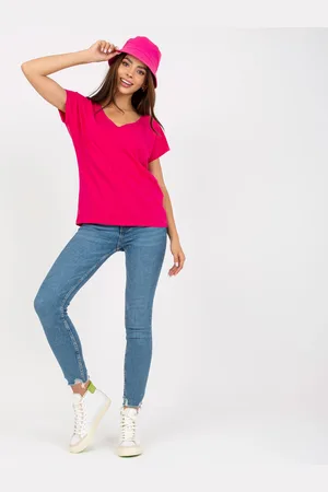BASIC FEEL GOOD Fuchsiové tričko s výstřihem do V B-014.56P-fuchsia