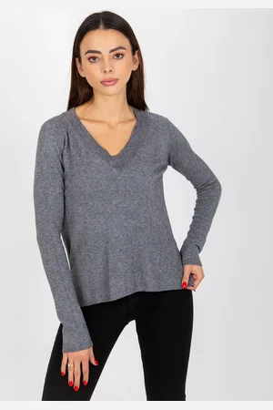 COCO ANGELO Tmavě šedý svetr s výstřihem -VI-SW-20295.30P-dark grey