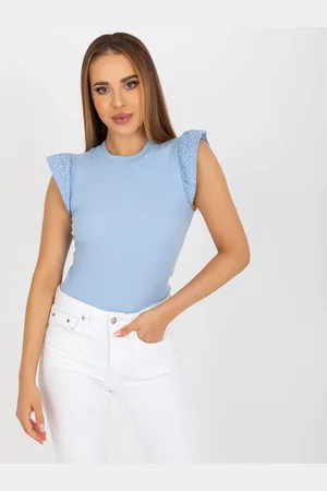 RUE PARIS Modrá halenka s volánky na rukávech -FN-BZ-4592.12-light blue