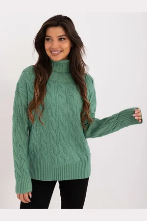 Italy Moda Pistáciový copánkový svetr s rolákem AT-SW-23445.00-pistachio