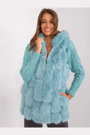 Italy Moda Chlupatá vesta s kapucí AT-KZ-2379.96P-turquoise