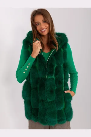 Italy Moda Chlupatá vesta s kapucí AT-KZ-2379.96P-dark green