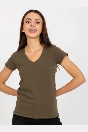 BASIC FEEL GOOD Khaki tričko s výstřihem do V B-012.71P-khaki