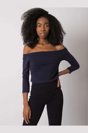BASIC FEEL GOOD Tmavě modré dámské tričko se spadlými rameny RV-BZ-4692.61-dark blue