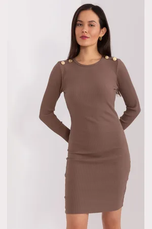 BASIC FEEL GOOD Hnědé žebrované mini šaty RV-SK-9219.13P-brown