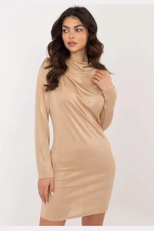 Italy Moda Béžové koktejlové mini šaty s dlouhým rukávem DHJ-SK-20067.94P-beige