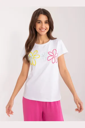 BASIC FEEL GOOD Bílé tričko s aplikací květin -RV-TS-9648.30-white