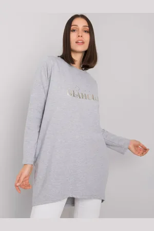 RELEVANCE Šedá volná tunika Alexiah s nápisem "Shine Glamour" RV-TU-7277.76P-grey