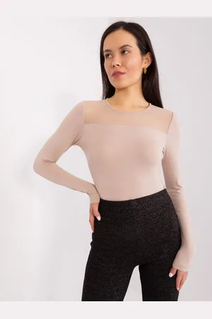 BASIC FEEL GOOD Béžová halenka s průsvitnou vsadkou RV-BZ-9201.78P-beige