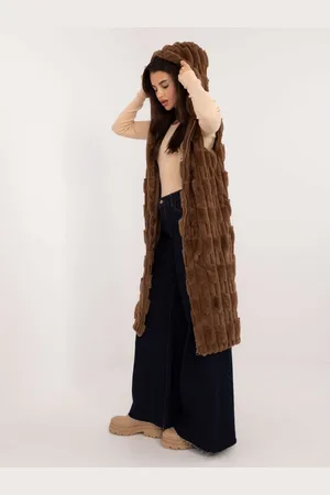 Italy Moda Dámská hnědá dlouhá kožešinková vesta se zipem AT-KZ-2368-1.08-brown