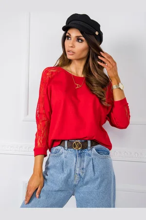 RUE PARIS Dámská červená halenka s krajkovými rukávy TP-BZ-5476.55-red