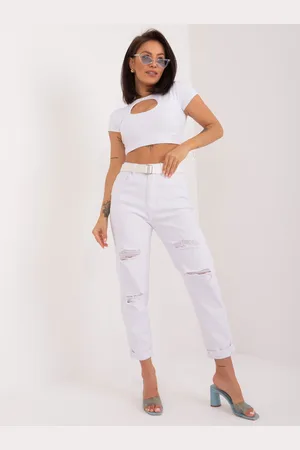 Basics from Amsterdam Bílé potrhané džíny mom fit -PM-SP-J1260-1.66-white