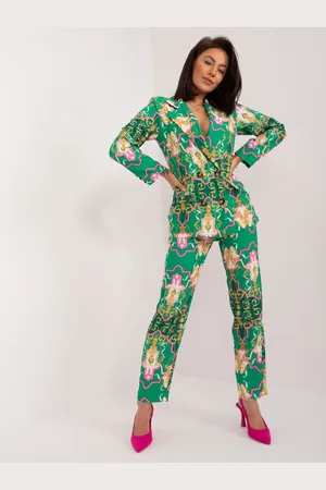 Italy Moda Zelený vzorovaný komplet saka a kalhot -DHJ-KMPL-17131.32X-green