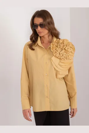 Basics from Amsterdam Tmavě žlutá bavlněná košile s květinou LK-KS-509612.28-dark yellow