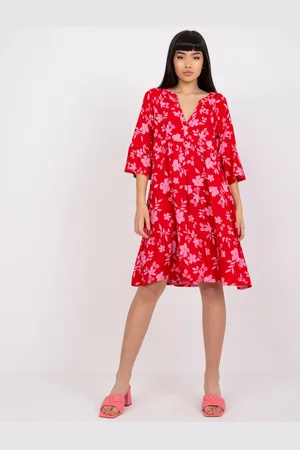 Sublevel Červené oversize midi košilové šaty D73771M30214C-red