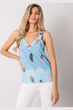 Italy Moda Světle modrý průsvitný top s peříčky Oaklyn DHJ-TP-13327.06P-light blue