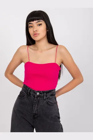 RUE PARIS Fuchsiový žebrovaný top Ottawa na tenká ramínka -RV-TP-7536.63-fuchsia pink