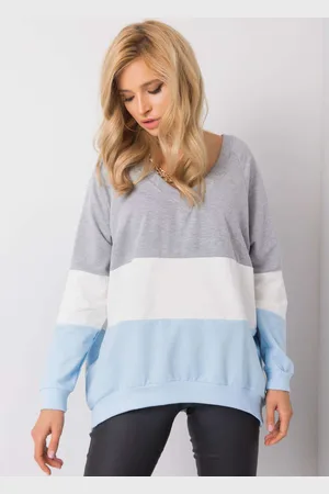 Basics from Amsterdam Dámská šedo-bílo-modrá mikina s výstřihem do V RV-BL-5972.07-grey-white-blue