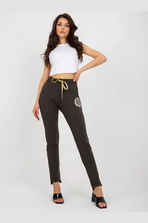 RELEVANCE Khaki dámské tepláky s potiskem RV-DR-6742.57-dark khaki