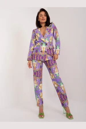Italy Moda Fialový vzorovaný komplet saka a kalhot DHJ-KMPL-17131.32X-purple