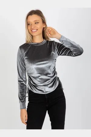Basics from Amsterdam Šedá sametová halenka s řasením -LK-BZ-509033.36P-grey