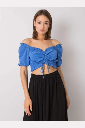 RUE PARIS Modrý dámský top s řasením RO-BZ-2534.07-blue