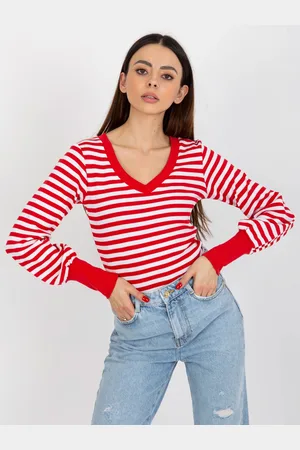 BASIC FEEL GOOD Červeno-bílá pruhovaná halenka -RV-BZ-8612.03-bílo-červená