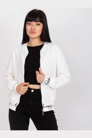 RELEVANCE Bílá mikina "Happy" ve stylu bomberu -RV-BL-7809.37X-white