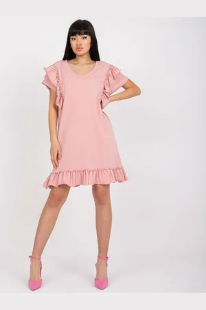 Fancy Světle růžové dámské volné šaty s volány FA-SK-7017.72P-pink