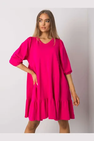 BASIC FEEL GOOD Růžové dámské volné šaty -fuchsia