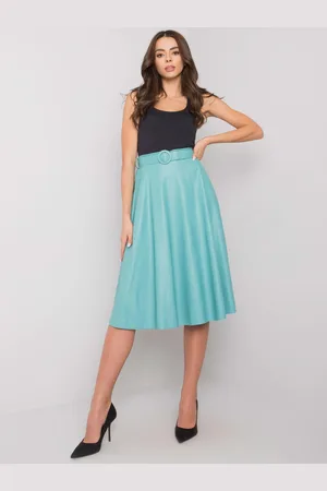 Italy Moda Modrá koženková midi sukně s páskem DHJ-SD-1997.06P-blue