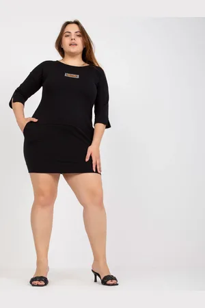 RELEVANCE Černé bavlněné mini šaty s tříčtvrtečním rukávem RV-SK-7612.75P-black