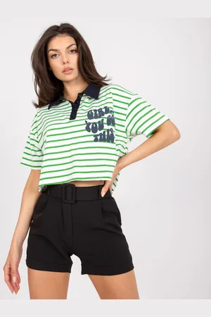 Fancy Bílo-zelený polo crop top "Girl... You got this" FA-BZ-7785.91P