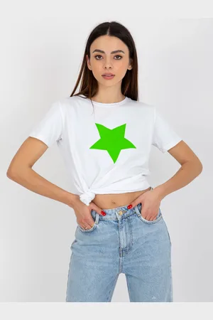 BASIC FEEL GOOD Bílo-zelené triko s hvězdou RV-TS-8626.00-white-green