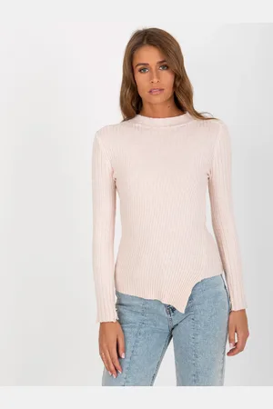 COCO ANGELO Pudrový žebrovaný asymetrický rolák VI-SW-20298.41P-light pink