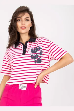 Fancy Bílo-růžový polo crop top "Girl... You got this" FA-BZ-7785.91P