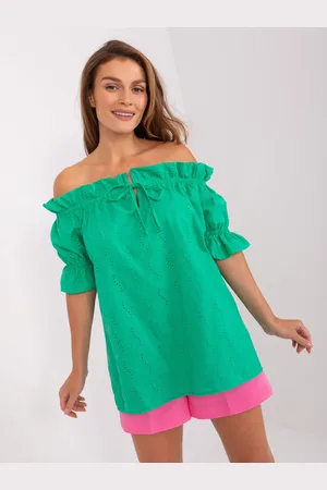 Basics from Amsterdam Zelená madeirová romantická halenka LK-BZ-509355.68P-green