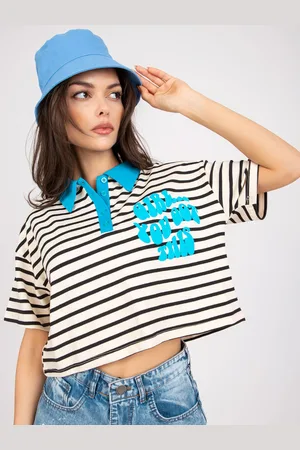 Fancy Černo-béžový polo crop top "Girl... You got this" -FA-BZ-7785.91P