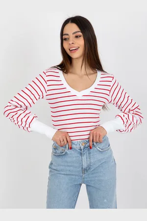 BASIC FEEL GOOD Bílo-červené pruhované triko s dlouhým rukávem RV-BZ-8613.15X-white-red