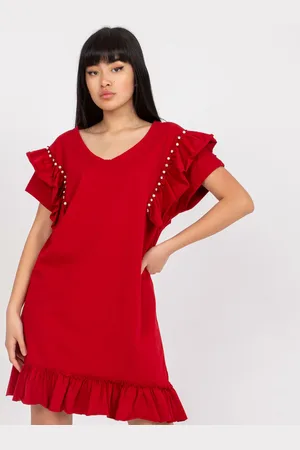 Fancy Bordó dámské volné šaty s volány FA-SK-7017.72P-bordo