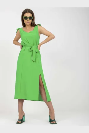 RUE PARIS Zelené letní midi šaty s vázáním WN-SK-1211.58-green